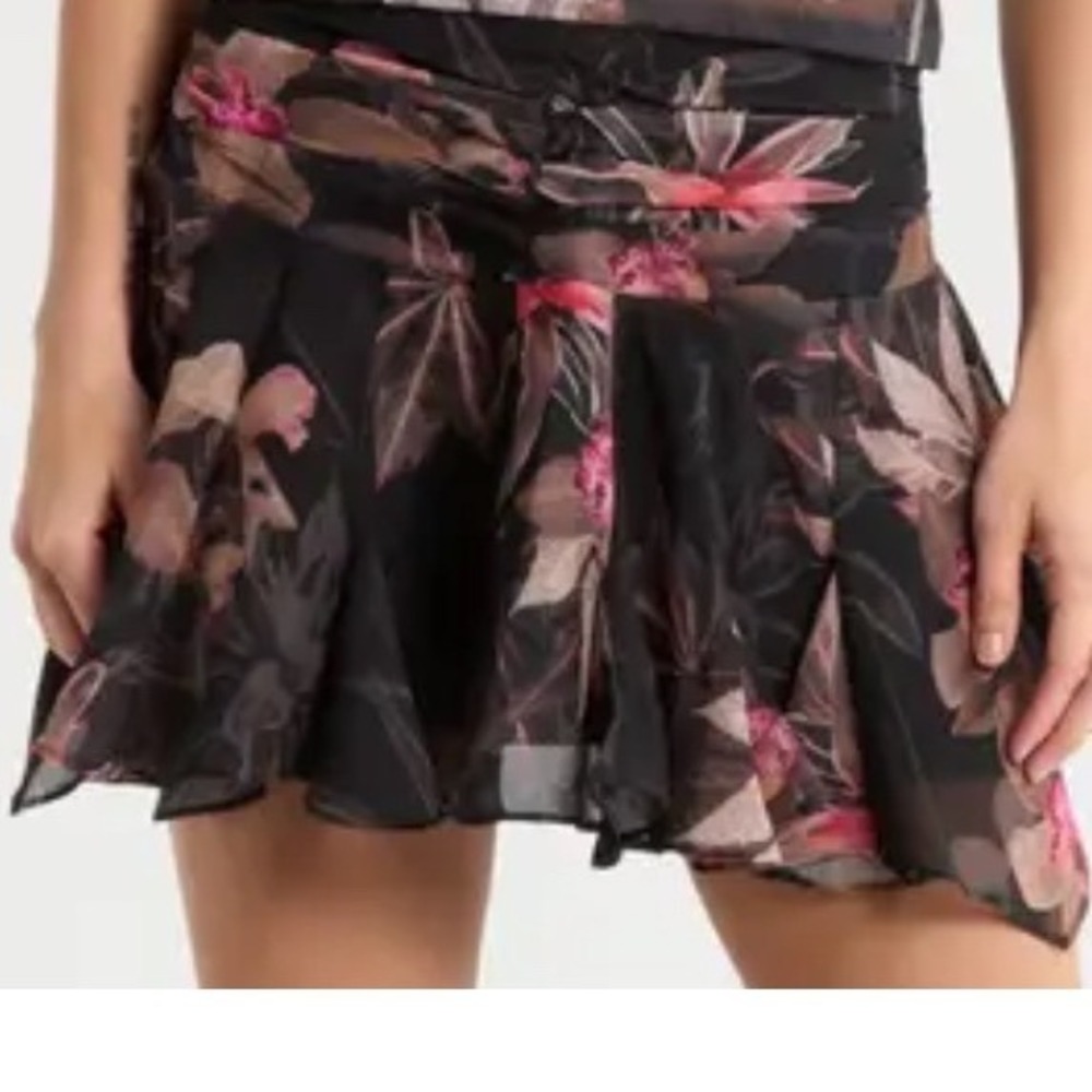 AllSaints nwt Erica Floral Miniskirt Ruched Ruffle size 12 Goth Edgy Boho Chic - Picture 2 of 7